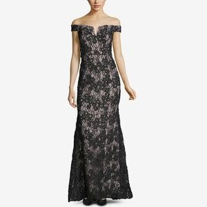 XScape Off The Shoulder 2 Tone Black Lace Evening